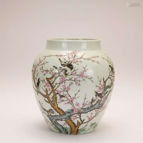 A famille-rose 'floral and birds' jar