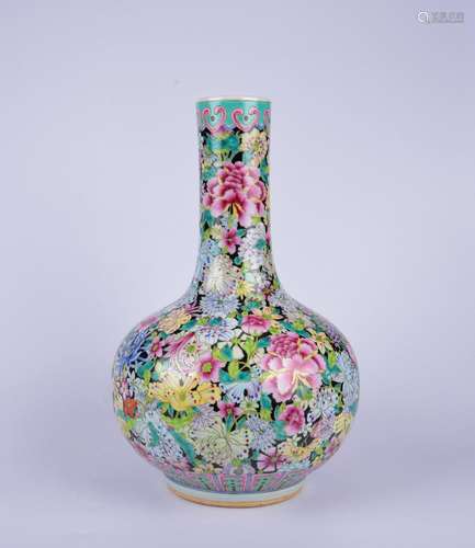 A famille-rose 'thousands of flowers' globular vase