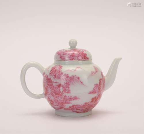 A carmine glazed 'landscape' tea-pot