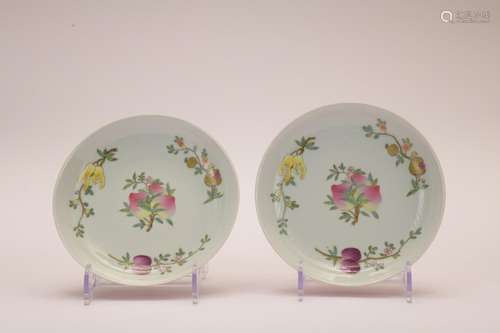 A pair of carmine glazed famille-rose 'peach' dish