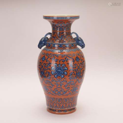 A red-ground blue and white vase