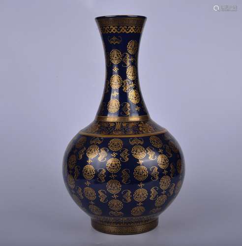 A blue glazed 'bats' vase painting in gold