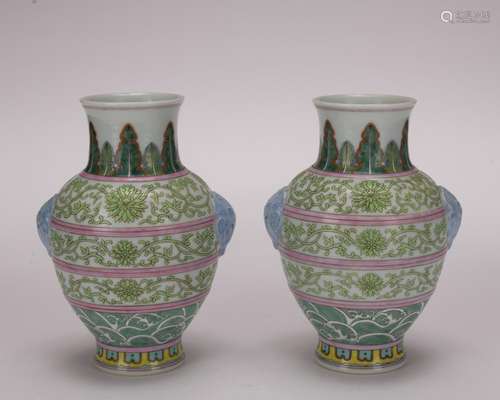 A pair of Dou cai 'floral' vase