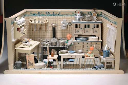 Doll kitchen and dollhouse around 1905 and 1960s