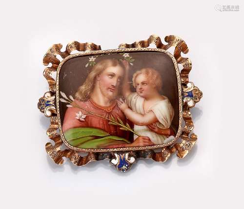Brooch with miniature painting on porcelain