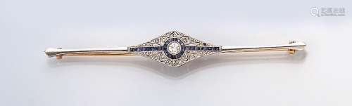 18 kt gold Art-Deco-brooch with diamonds and sapphires
