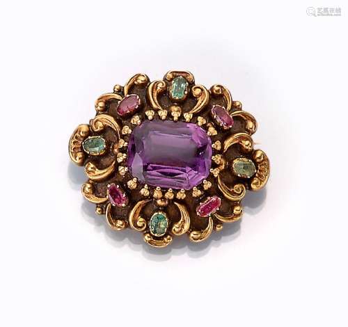18 kt gold coloured stone-brooch