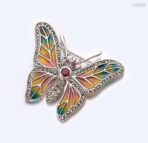 Art Nouveau-brooch "butterfly" with Plique a- jour...
