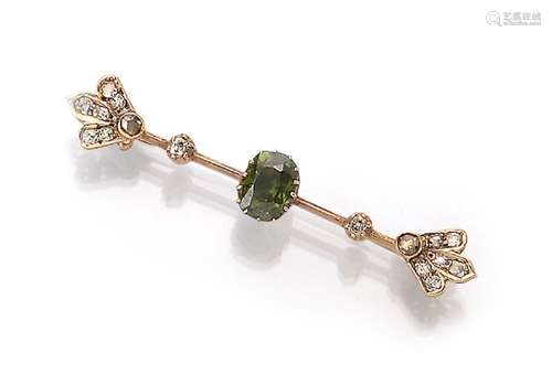 14 kt gold brooch tourmaline-diamond-brooch