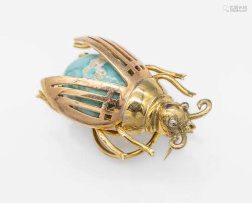 14 kt gold buttonholepin "bug" with turquoise , YG...