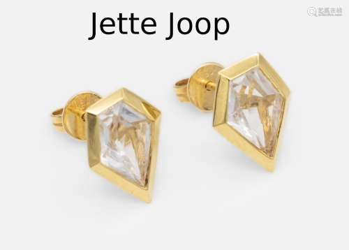 Pair of 18 kt gold JETTE JOOP earrings with rock crystal