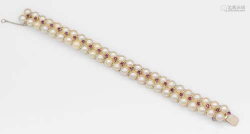 2-row cultured pearls with rubies