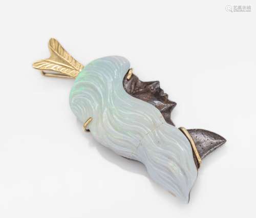 Opal-pendant "lady's head" , YG 375/000, boulder o...