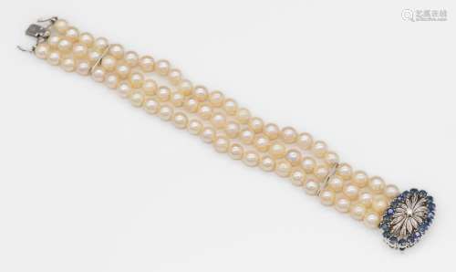 3-row bracelet with cultured pearls