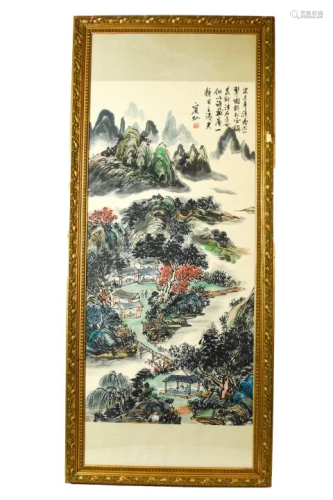 6FT Chinese Watercolor Mountain Landscape Painting