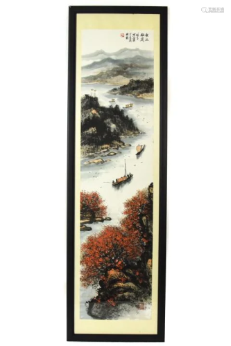 Chinese Ink & Watercolor River Landscape Painting