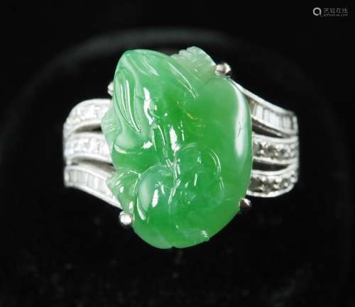 Natural jadeite froggy and diamond ring