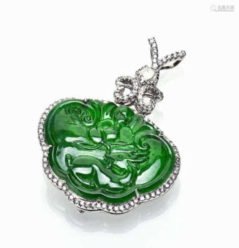 GIA Natural omphacite jade , diamond ruby pendant