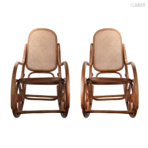 PAIR OF WHICKER ROCKING CHAIRS