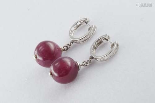 Natural ruby and diamond earring