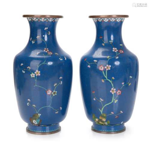PAIR OF CHINESE BLUE CLOISONNE VASES