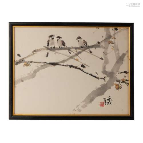 FRAMED CHINESE INK AND PAINT ON PAPER