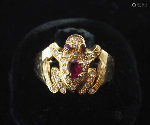 Natural ruby froggy and diamond ring