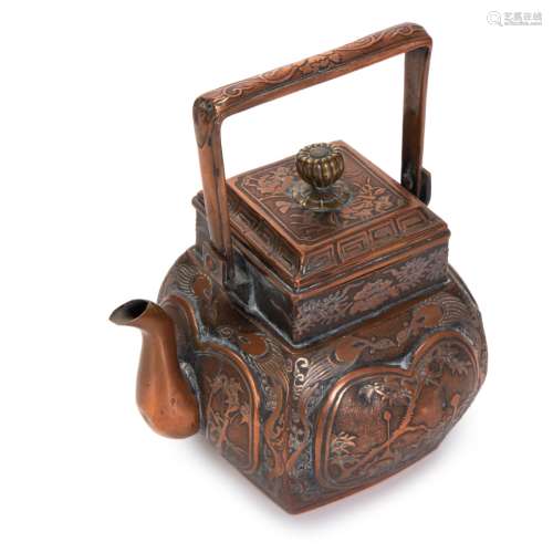 DECORATED JAPANESE COPPER TEAPOT