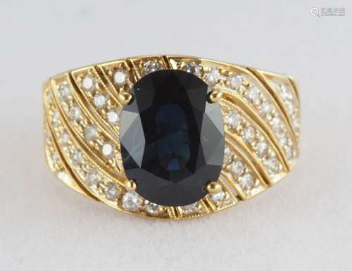 Natural blue sapphire and diamond ring