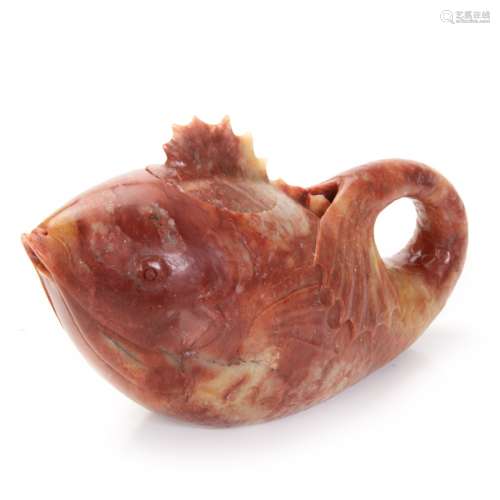 CARVED STONE FISH SHAPED TEAPOT
