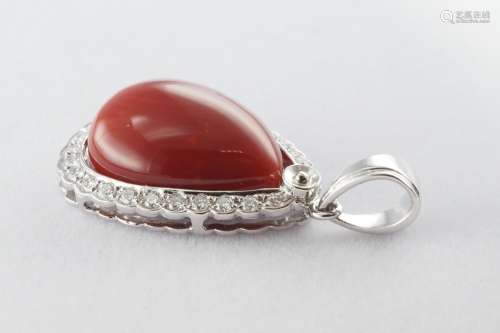 Certificated Natural coral and diamond pendant