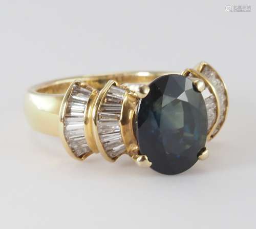 Natural blue sapphire and diamond ring