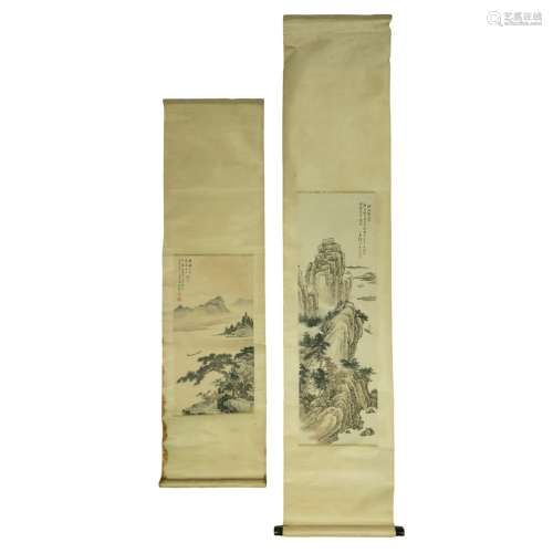 TWO CHINESE PAINT ON PAPER SCROLLS