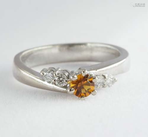 Natural yellow diamond and diamond ring