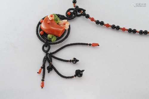 Natural coral, agate and peridot necklace