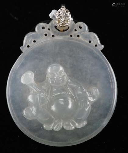 Natural icy jadeite carving laughing Buddha