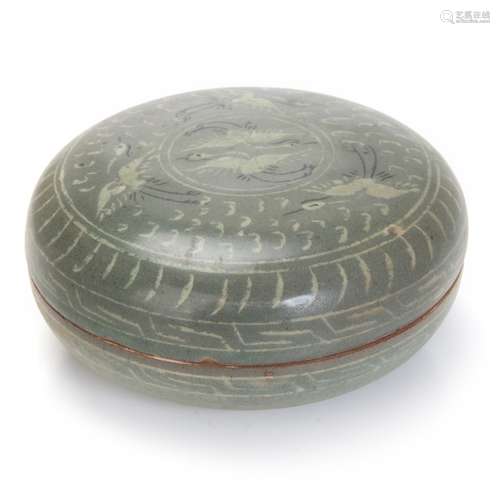 KOREAN CELADON CRANE PASTE BOX