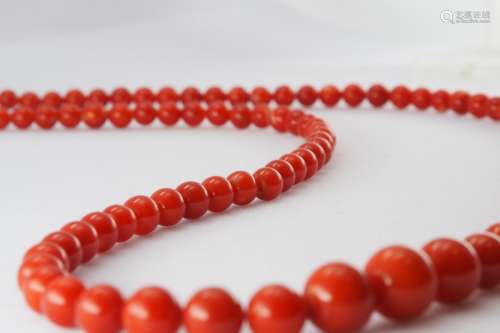 Natural red coral graduated beads necklace