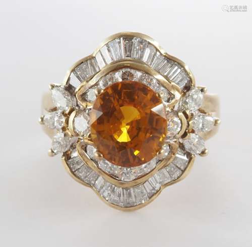 Natural yellow sapphire and diamond ring