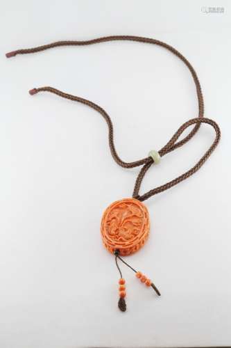 Natural coral carving twin ducks necklace