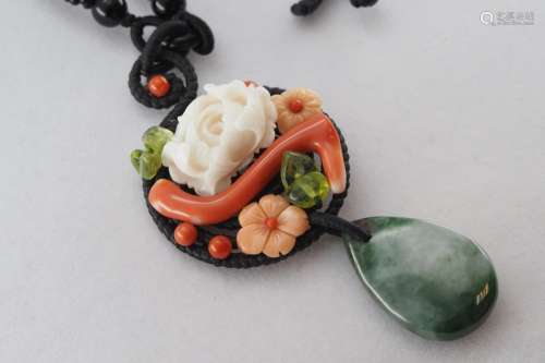 Natural coral , agate and peridot necklace
