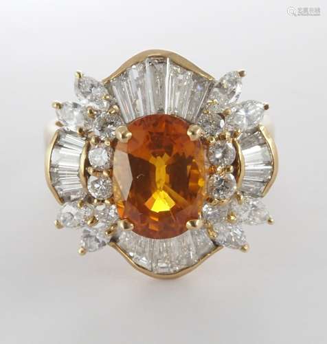 Natural yellow sapphire and diamond ring