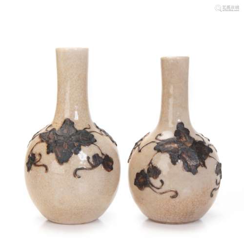 CHINESE RAISED PATTERN LOTUS SCHOLAR VASE PAIR