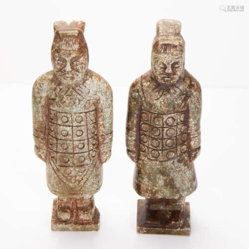 PAIR OF TERRACOTTA WARRIORS STYLE JADE FIGURES