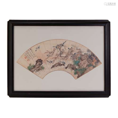 CHINESE FAN PRINT OF 12 BIRDS