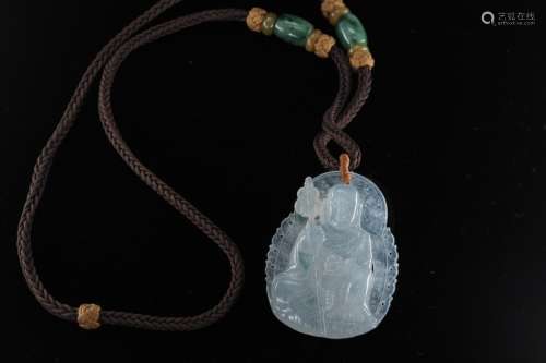 Natural icy jadeite Quanyin necklace