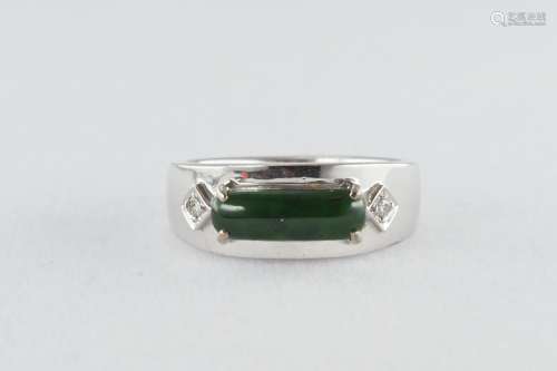 Natural jadeite and diamond ring