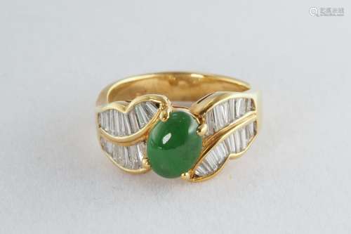 Natural jadeite and diamond ring