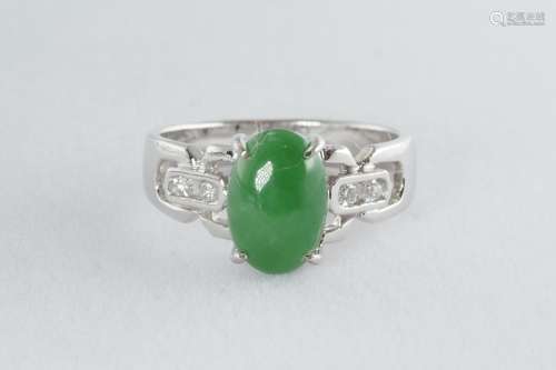 Natural jadeite and diamond ring