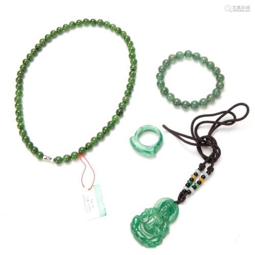 GROUP JADE BEAD NECKLACE, BRACELET, RING, PENDANT